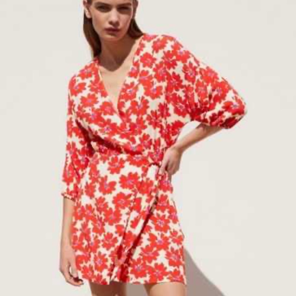 Zara Red and White Floral Mini Dress